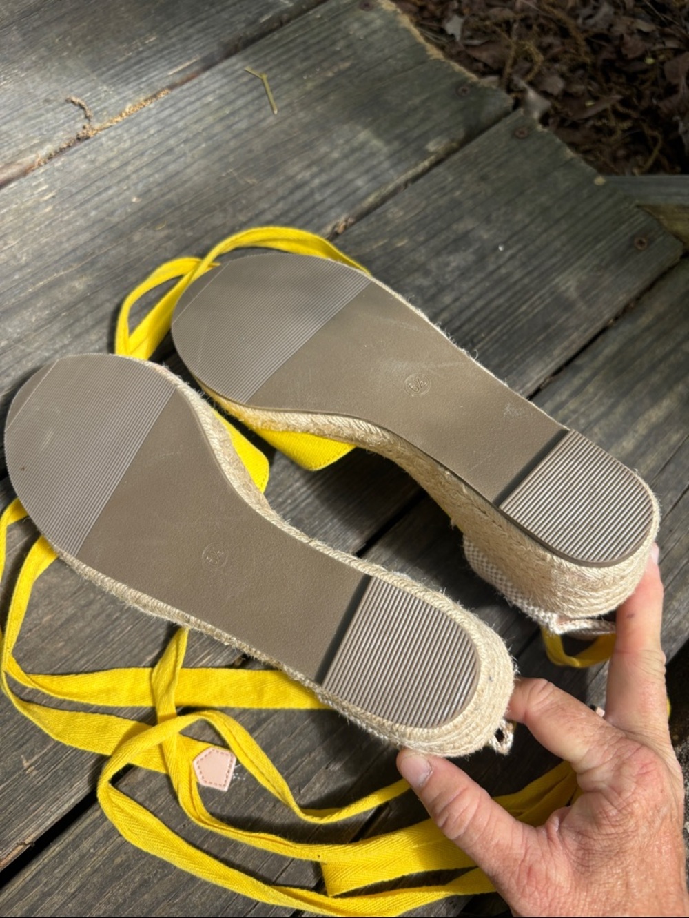 Yellow and Beige Espadrille Wedge Tie Sandals - Women - Picture 4 of 6